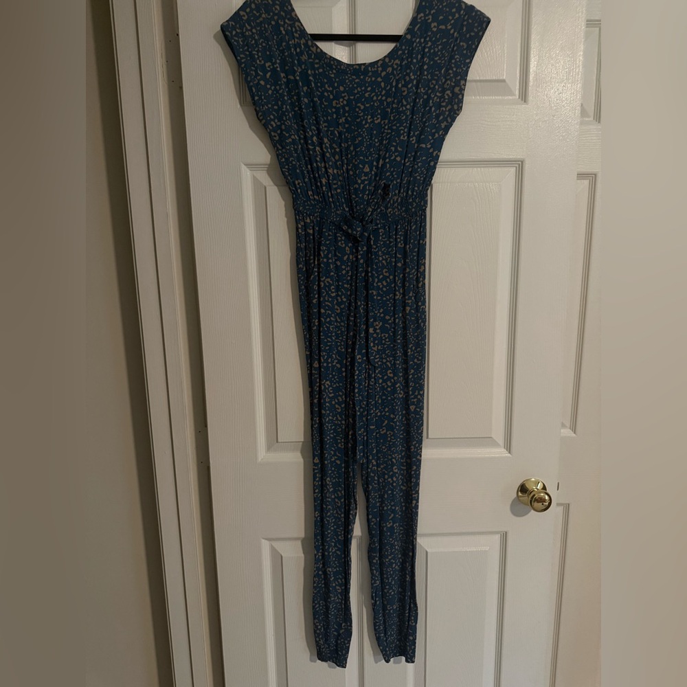 Bar III Teal Jumpsuit with Beige Pattern